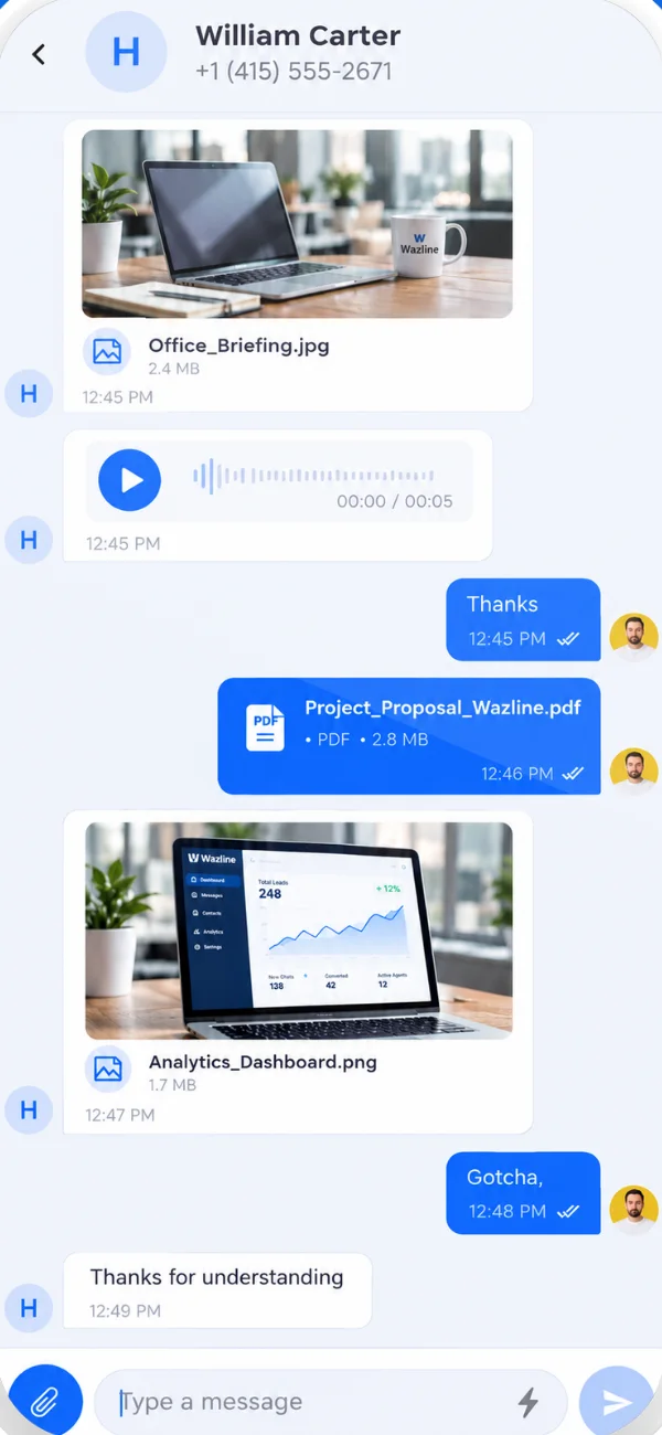 Send and receive images, PDFs, videos and docs in real time