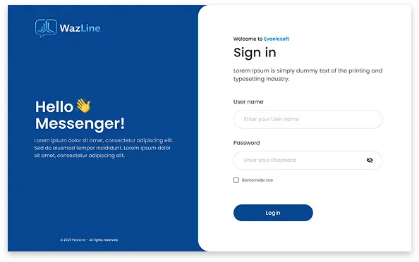 http://Laptop%20screen%20showing%20Wazline%20messenger%20login%20page%20for%20WhatsApp%20Business%20API%20send%20message%20system